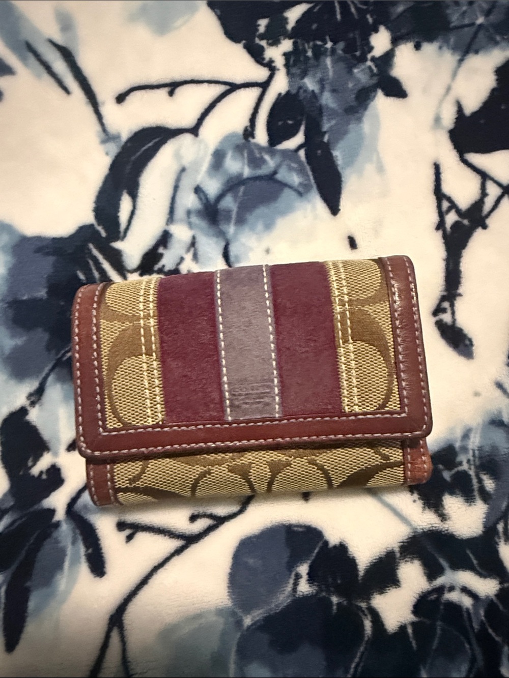 Coach Compact Trifold Wallet in Brown and Burgundy